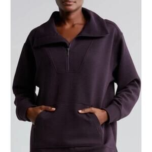 Zella Ottoman Ribbed Quarter Zip Pullover Sweatshirt XS Black Long Sleeve